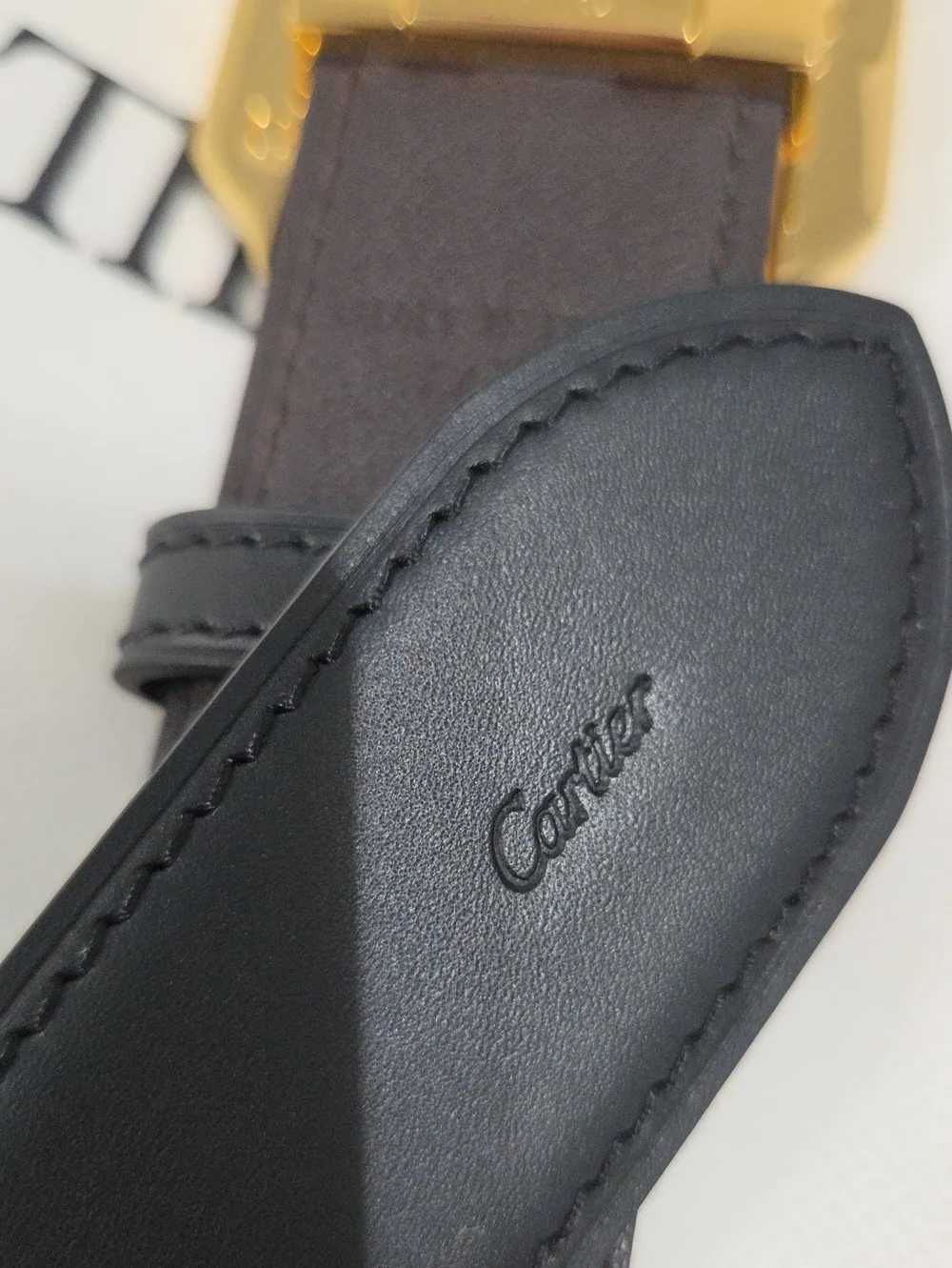 Cartier Santos Belt Reversible Leather Gold Square Buckle